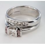 18ct White Gold channel set Diamond/Pink Diamond Eternity Ring size M weight 9.9g