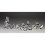 Swarovski Crystal. Eight pieces of mostly Swarovski Crystal, comprising, an owl on branch, bird &