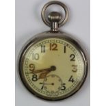 Military issue pocket watch. Engraved on the back "^ G.S.T.P F061419". Watch working when