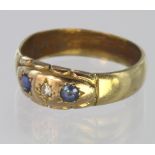 18ct Gold Gypsy style Sapphire and Diamond Ring size R weight 5.2g