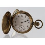 Gents gold plated hunter pocket watch by Waltham, circa 1908. Not working when catalogued