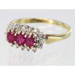 18ct Gold Ring set with Rubies and Diamonds size N weight 3.2g