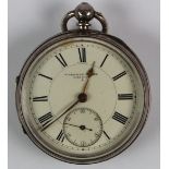 Gents Silver open face pocket watch by Wheeler & Gee Cardiff. Hallmarked Birmingham 1890. The signed