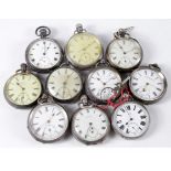 Collection of ten gents silver open face pocket watches