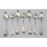 Composite set of six bright-cut decorated fiddle pattern dessert spoons all made by CTM (Jersey