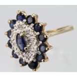 9ct Gold Sapphire and Diamond Ring size N weight 3.6g