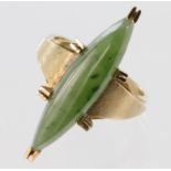 Yellow Metal (tests 18ct) Ring set with a large Jade stone size L weight 5.8g
