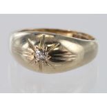 9ct Gold gents Gypsy style Solitaire Diamond Ring size P weight 5.9g