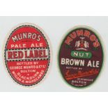 Beer labels, George Munro & Co Ltd, Bolton, Nut Brown Ale & Red Label, Pale Ale, 83mm & 84mm high,