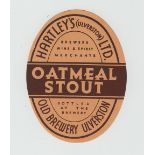 Beer label, Hartley's of Ulverston, Oatmeal Stout, v.o, 84mm high (vg) (1)