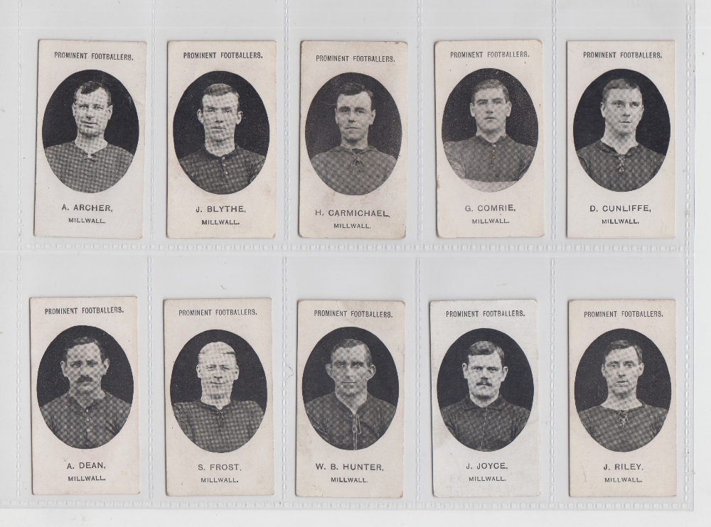 Cigarette cards, Taddy, Prominent Footballers (with footnote), 1908/09 issue, Millwall (set, 15