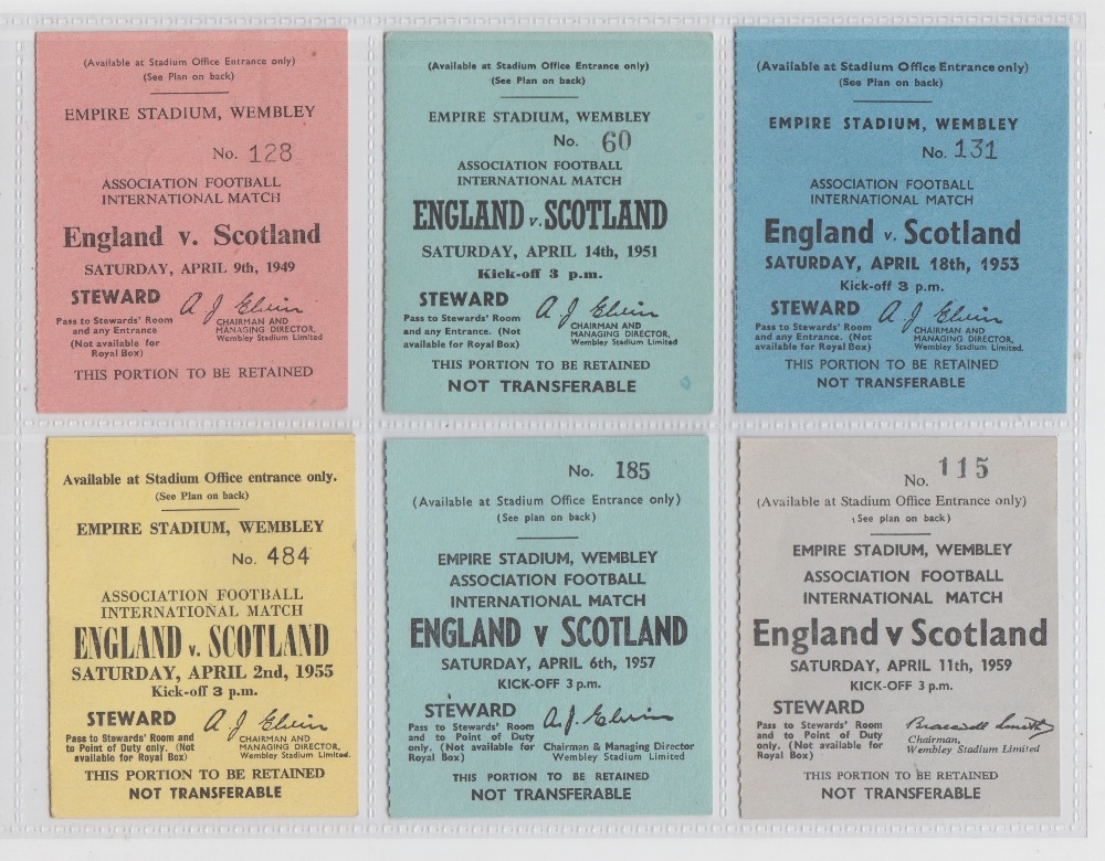 Football tickets, England v Scotland Wembley Steward tickets, 18 stewards tickets from 1949, 51, 53,