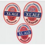 Beer labels, Catterall & Swarbricks Ltd, Blackpool, 'XL' Ale, 3 different sizes, 77mm, 84mm &