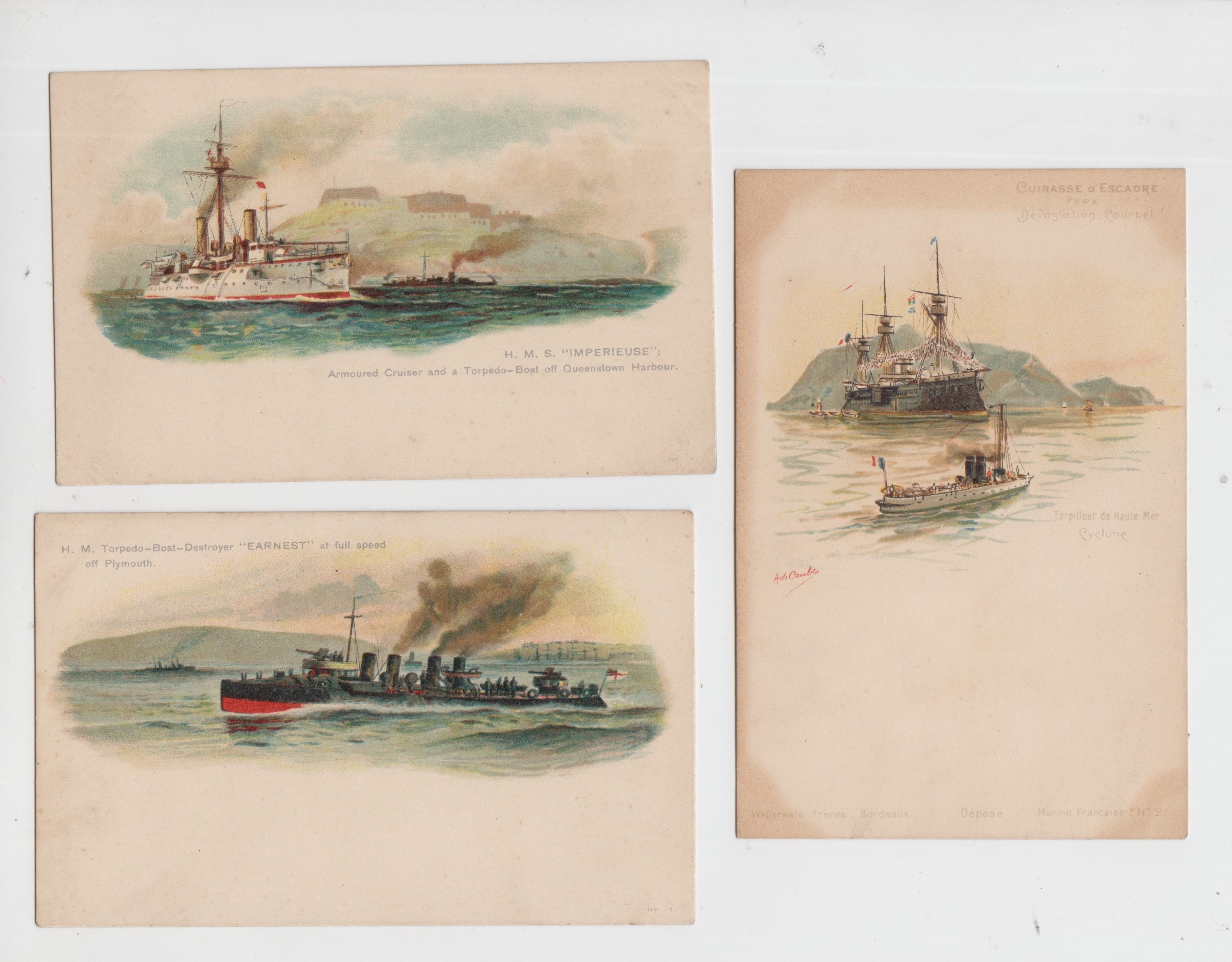 Postcards, Shipping, Early Naval shipping, chromo-litho studies, named ships, intermediate size, u/