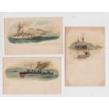 Postcards, Shipping, Early Naval shipping, chromo-litho studies, named ships, intermediate size, u/