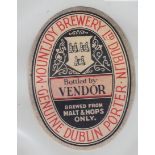 Beer label, Mountjoy Brewery Ltd, Dublin, Genuine Dublin Porter, 87mm high, v.o, (vg) (1)