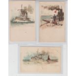 Postcards, Shipping, early chromo litho by continental artist Hans Bohrdt, (5 with w.t.f, 3