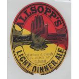 Beer label, Allsopp's, pre 1900 label, Harrison & Clough, Oldham (worn at bottom) v.o (1)
