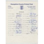 Cricket autographs, Hampshire CCC, three signed squad sheets, each on official headed paper, from