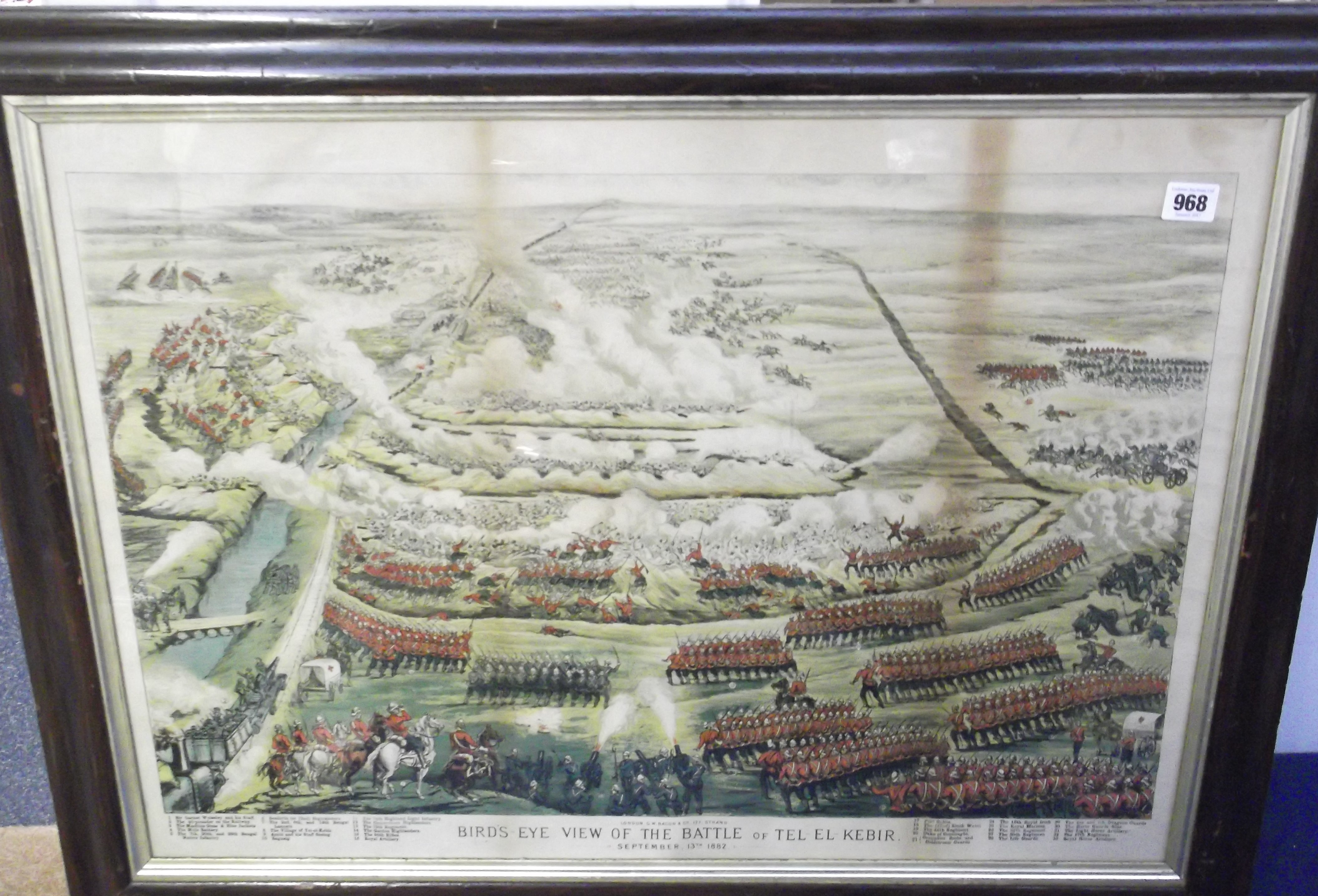 Framed & glazed print, military print, 'Bird's Eye View of the Battle of Tel-El-Kabir', September