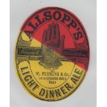 Beer label, Allsopp's, pre 1900 label, for W Fleming, Shepherds Bush Rd, v.o (gd) (1)
