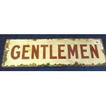 Enamel Sign, vintage 'Gentlemen' single sided enamel railway station sign, 69cm x 20cm, (heavy