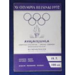 Olympic Games, Helsinki 1952 programme from the Opening Ceremony 19th July 1952 printed in Finish,
