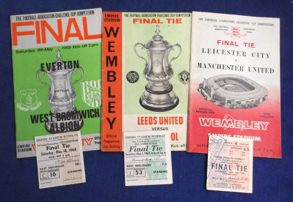 Football programmes & tickets, three FA Cup Finals, Leicester v Man Utd 1963, Liverpool v Leeds