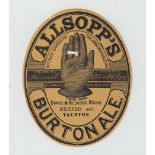 Beer label, Allsopp's Burton Ale pre 1900 c1884 for Devon & Somerset stores, Exeter & Taunton, (