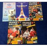 Rugby Union programmes, selection of Welsh aways in the 5-Nations, v France 1991, 1993, 1995, 1999 &