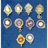 Football medals, selection, all circa 1920's, enamelled & silver & gold coloured metals, some