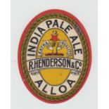 Beer label, R Henderson & Co, Alloa, India Pale Ale, different, v.o, (sl mark to back o/w gd) (1)