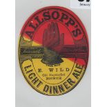 Beer label, Samuel Allsopp's pre 1900 label for E Wild, Norwich, Light Dinner Ale, v.o, (punch hole,