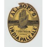 Beer label, Allsopp's India Pale Ale bottled by T Prentice & Co, Greenock, v.o, (punch hold o/w