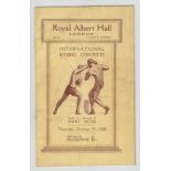 Boxing programme, Royal Albert Hall, 25 October, 1928, featuring Jack Hood (one of the longest