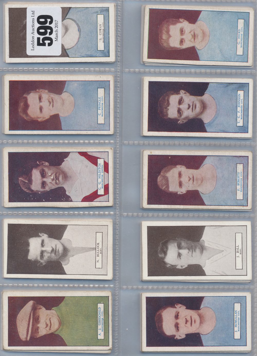Cigarette cards, Pattreiouex, Footballer Series (set, 100 cards, 21 with blue captions) (10 fair,