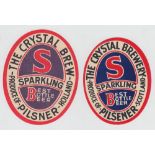 Beer labels, The Crystal Brewery, Scotland, 2 different Sparkling Best Bottle Beer, one for
