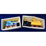 Toys, Tri-ang Hi-Way Series, Jib Crane Crawler, Trencher Bulldozer, in original boxes, (vg, dusty,