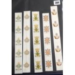 Tobacco silks, L. Youdell collection, Anstie, Regimental Badges, five uncut ribbons, each with