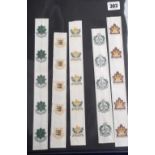 Tobacco silks, L. Youdell collection, Anstie, Regimental Badges, five uncut ribbons, each with