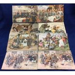 Postcards, German WW1 Military coloured, 3 by Arthur Thiele plus a duplicate, anthropomorphic