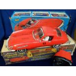 Toys, Tri-ang Johnny Speed Giant Size Racing Car, large battery-operated red plastic sports car,