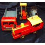 Toys, Tri-ang, four, loose, pressed steel toys, Puff-Puff pull-along train, 7300 (vg), Tri-ang