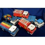 Toys, Tri-ang Hi-Way Series Vehicles, Fire Tender (2), Brick Lorry (2) and Tractor Unit and