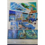 Comic original artwork, Jon Haward, original watercolour artwork page prepared for 'Thunderbirds'