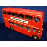 Toys, large Tri-ang Pressed Steel Double Decker Bus, restored and repainted throughout, red London