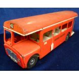 Toys, large Tri-ang Pressed Steel Single Deck Bus, scarce red London Transport issue, (fair,