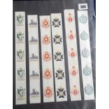 Tobacco silks, L. Youdell collection, Anstie, Regimental Badges, five uncut ribbons, each with