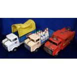 Toys, Tri-ang Junior Diesel Series, Farm Lorry, Fire Engine and Milk Lorry with part of milk