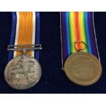 Medals, two WW1 campaign medals, with ribbons, British War Medal and Victory Medal, both awarded